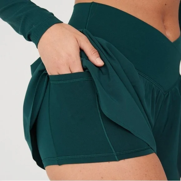 Aerie Crossover Flowy Stretch Shorts in Forest Green - Picture 3 of 6